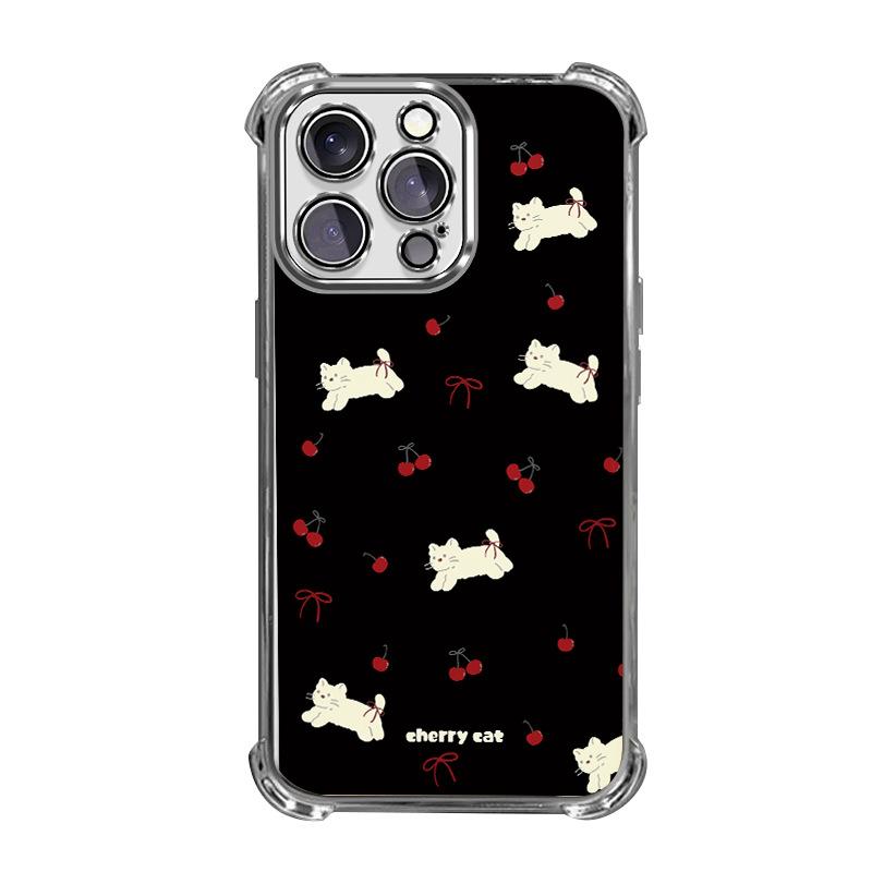 Чехол для мобильного телефона iPhone 12 17promax черный, с рисунком вишни, кошки, яблока, с подушкой безопасности, противоударный, 16, не желтеющий, защитный чехол