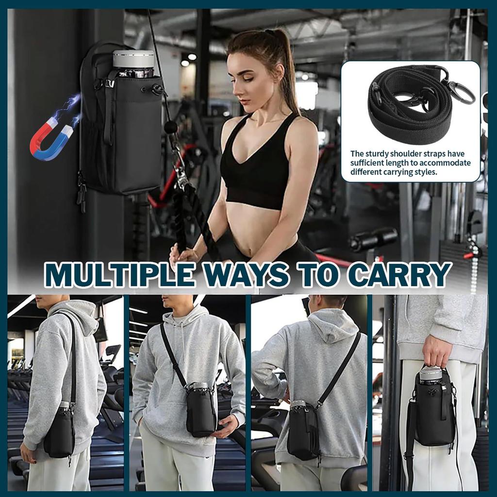 Magnetic Fitness Water Bottle Bag - Large Capacity Crossbody Gym Bag for Men