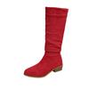 Fashion Women's Fur Suede Boots Fashionable Pleated Mid Boots Women's Round Toe Slip On Mid Boots Low Heel