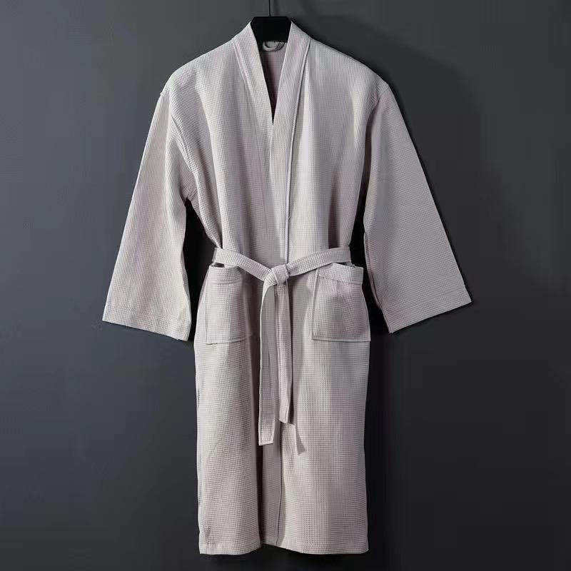 Женский вафельный халат 100% хлопок длинный впитывающий банный халат кимоно мужской легкий вафельный однотонный халат пижама топ+шорты