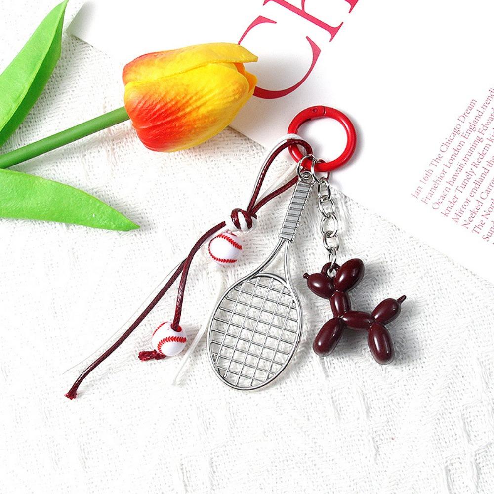 Zinc Zinc Alloy Badminton Keychain Badminton Shape Tennis Racket Rope Keychain  Backpack Decoration