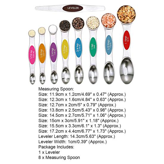 9 шт./набор мерных ложек со шкалой, легко моется, нержавеющая сталь, двойной наконечник, набор мерных ложек, кухонные принадлежности