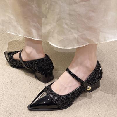 2024 Новые дизайнерские весенне-осенние женские туфли Мэри Джейн, женская модная обувь с острым носком и толстым каблуком, удобные офисные туфли-лодочки для женщин