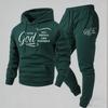 Mens Hooded Letter Print Sweatshirt Jogger Pants Set Fall Casual Two-Piece Outfit