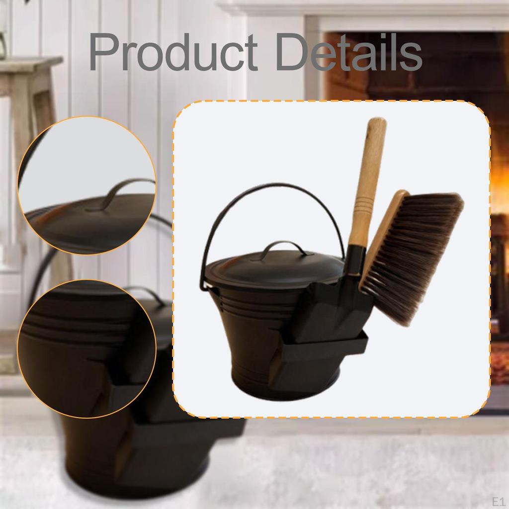 Ведро для золы с крышкой, с совком и ручной метлой, Незаменимое, Инструменты для камина, Зольное ведро, Металлическое, для помещений