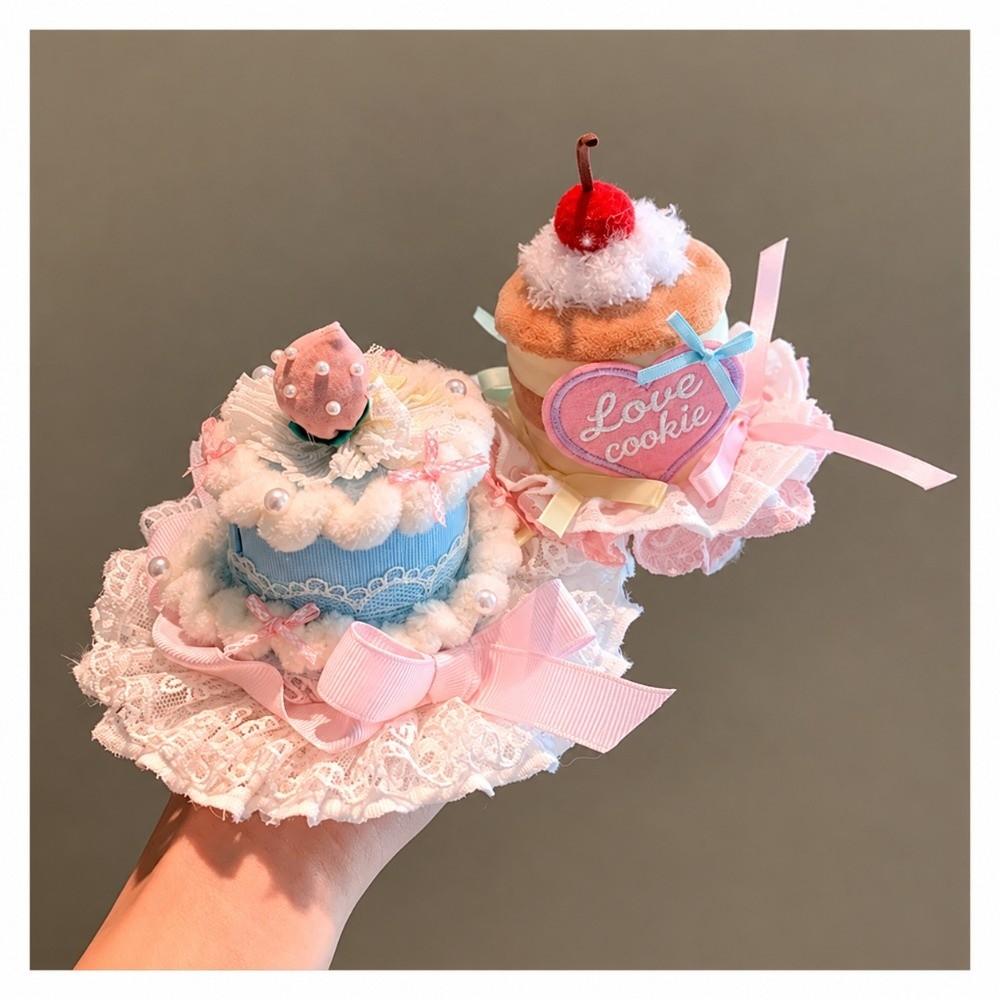 Bowknot Decor Cake Hat Hair Clip Lace Trim Lolita Cake Hair Accessory Birthday Party