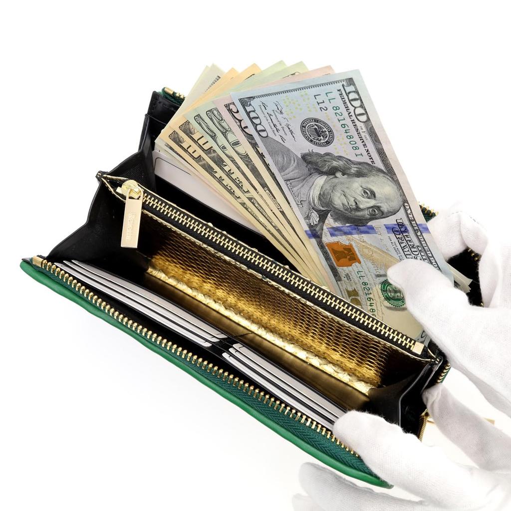 [Revetta] Длинный кошелек из крокодиловой кожи с внутренней отделкой из золотистого питона, L-образный, мужской, из натуральной кожи, на круглой молнии, зеленый, матовая отделка [243crw]