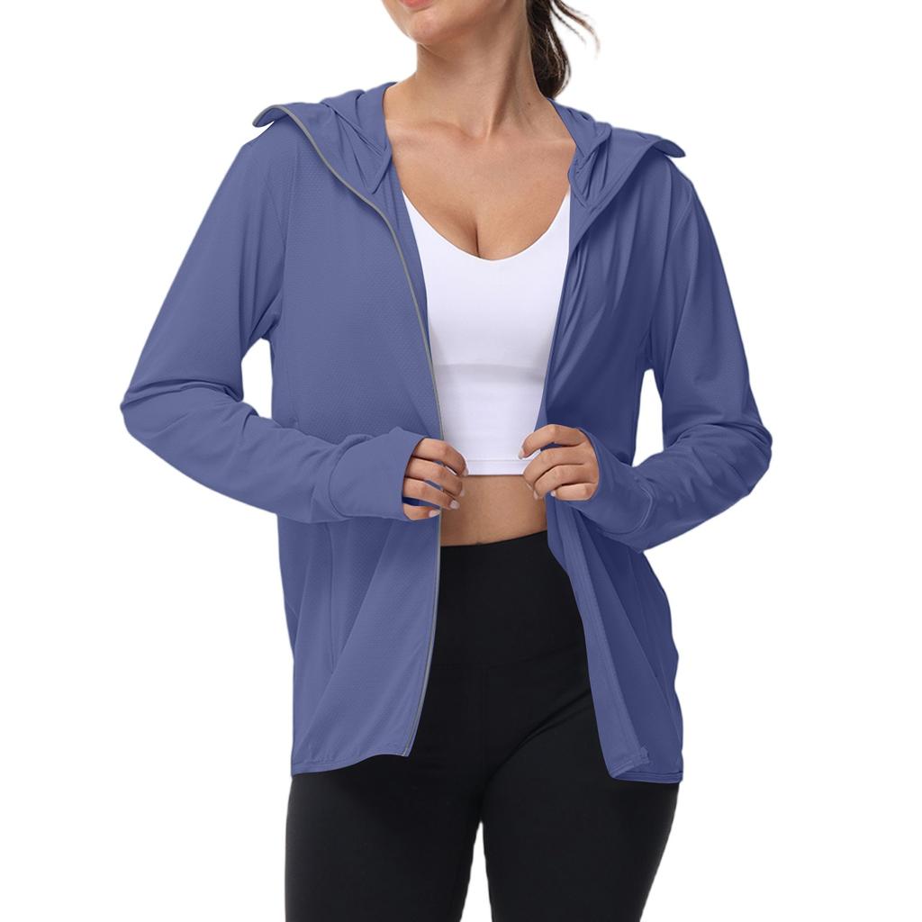 Женская куртка UPF Sun Shirts с капюшоном на молнии с УФ-защитой и длинным рукавом, летняя, из ледяного шелка, для активного отдыха с карманами