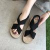 2025 NEW Slippers Woman Summer Ladies Fashion Summer Solid Color Elastic Fabric Face Open Toe Grass Woven Zapatos Mujer