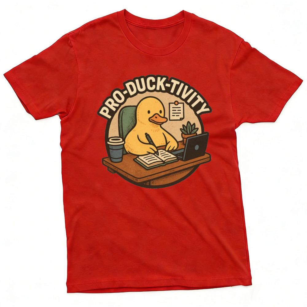 ProDuckTivity Смешная Утка Работает за Столом Офисный Юмор Графическая Футболка Унисекс Повседневная Летняя Короткая Футболка
