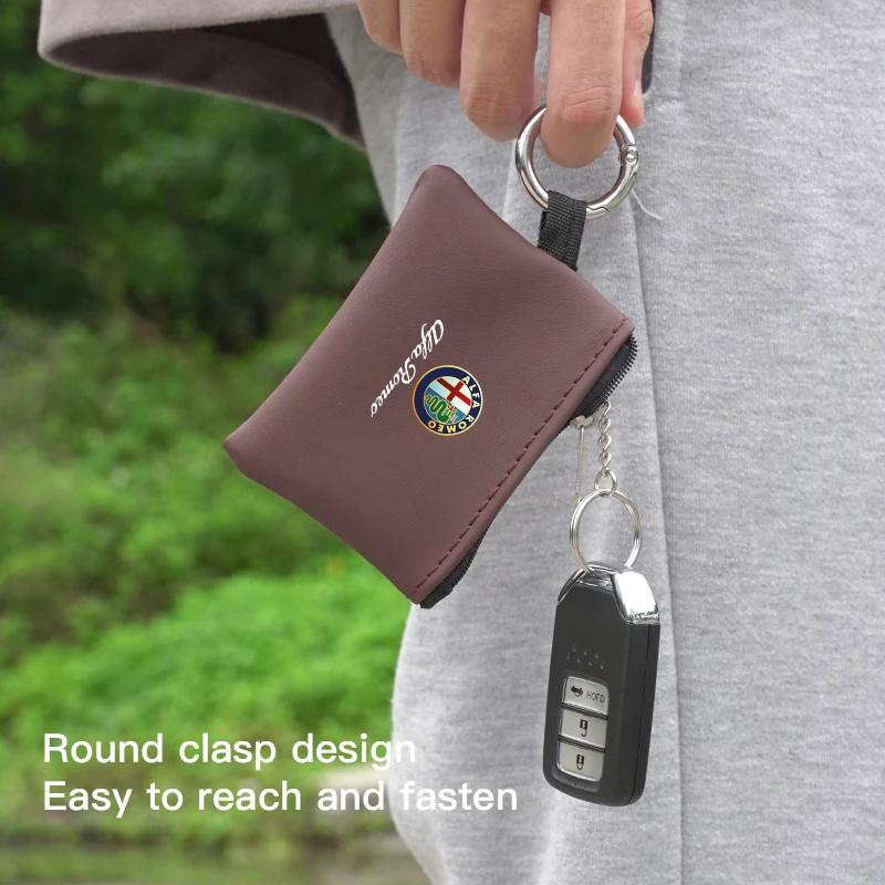 Car Stickers For Alfa Romeo Car Key Bag Leather Mini Coin Purse Card Bag For Alfa Romeo 4C 159 Spider Giulia Giulietta 156 Tonal