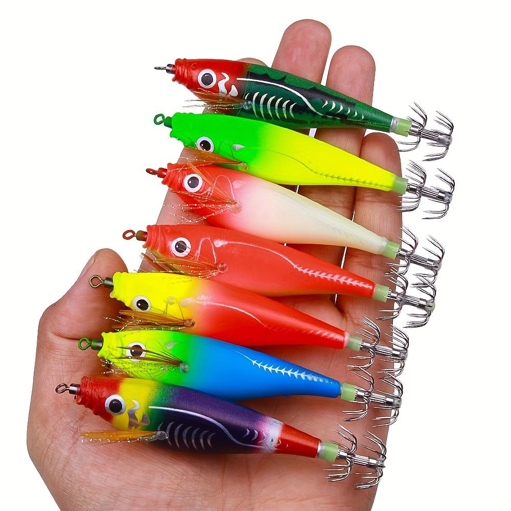1Pcs Luminous Squid Jig 3.74in (9.5cm) 10g, Multi-Color PVC Fishing Lure Sharp Hooks Lines Sea Fishing Bait Squid Fishing Lures