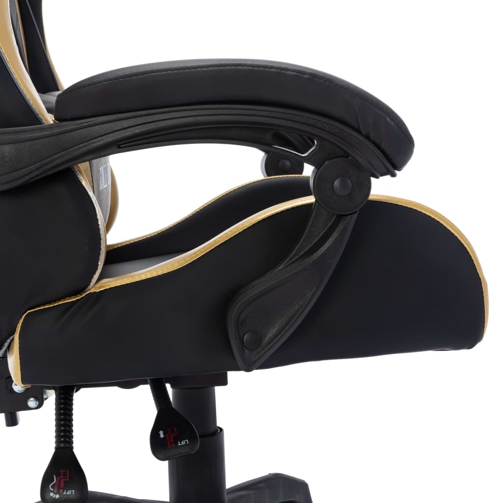 Gaming Chair with RGB LED Lights Gold and Black Faux Leather