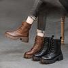 Autumn Shoes Women's Thick-soled Mid-calf Boots Round-toed Chunk-heeled Boots Retro and Versatile