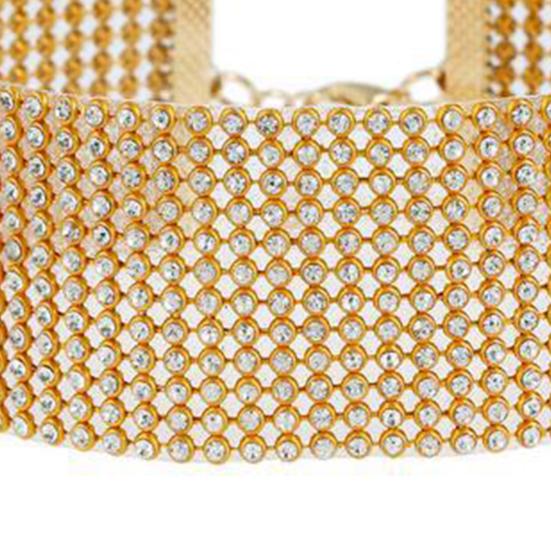 Adjustable Wide Choker Collar Inlay Rhinestone Hip Hop Choker Necklace Jewelry
