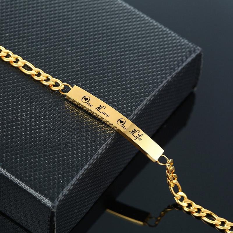 Vnox Women's Personalize Custom Love Name Bracelets 4 Colors Option Solid Stainless Steel Bar Link Chain Anniversary Jewelry