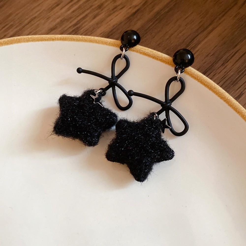 Plush Pendant Winter Bow Star Earrings Stars Y2K Drop Earrings  Autumn and Winter