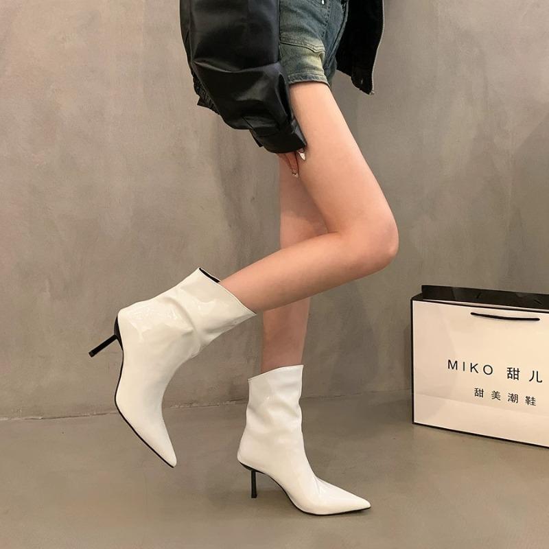 Fashion Autumn Winter New Womens Ankle Boots Fashion 2024 High Quality Solid Color Pointed Toe Outdoors Women's Stiletto Boots