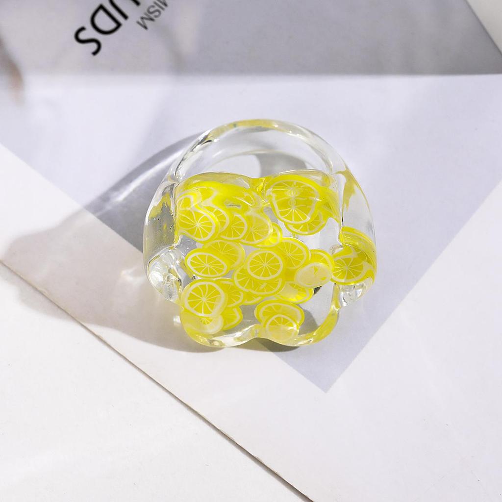 Кольцо из смолы, прозрачное кольцо с фруктами, модное кольцо ручной работы, милое женское дизайнерское стильное кольцо