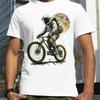 Fun Print Astronaut Bike To the Moon Men's T-shirt Summer Short Sleeve Loose 100% Cotton Mountain Biking Sports Hipster T-shirt
