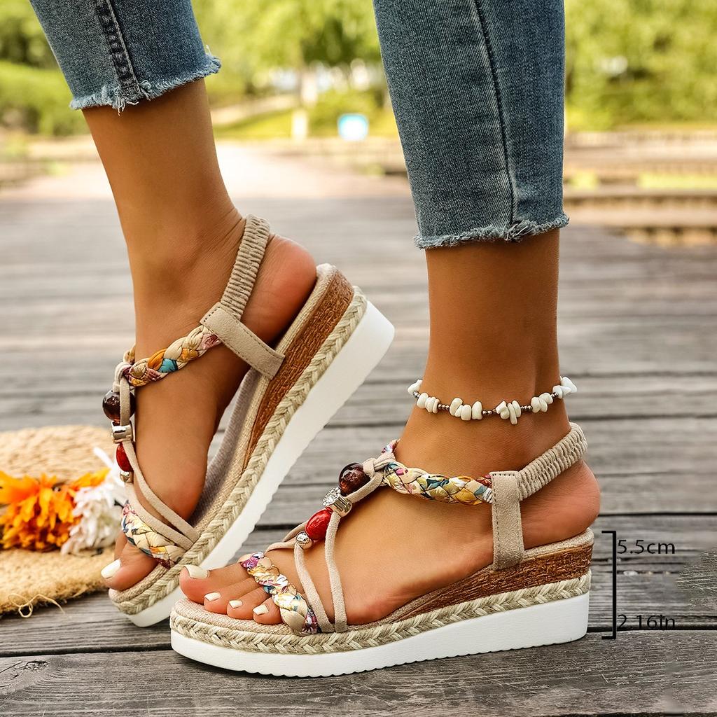 Women Wedge Sandals Summer 2025 Braided Band Platform Gladiator Sandals Woman Thick Bottom Beach Shoes Women Sandalias De Mujer