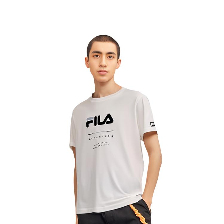 Fila Базовая простая спортивная фитнес-футболка с круглым вырезом и коротким рукавом, мужская, топы, белая A11M331104FWT