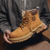 Ботинки Мартина Мужские из Натуральной Кожи Большие Желтые Ботинки на Осень и Зиму Британский Стиль Высокие Средние Рабочая Одежда Плюс Бархатные Хлопковые Ботинки