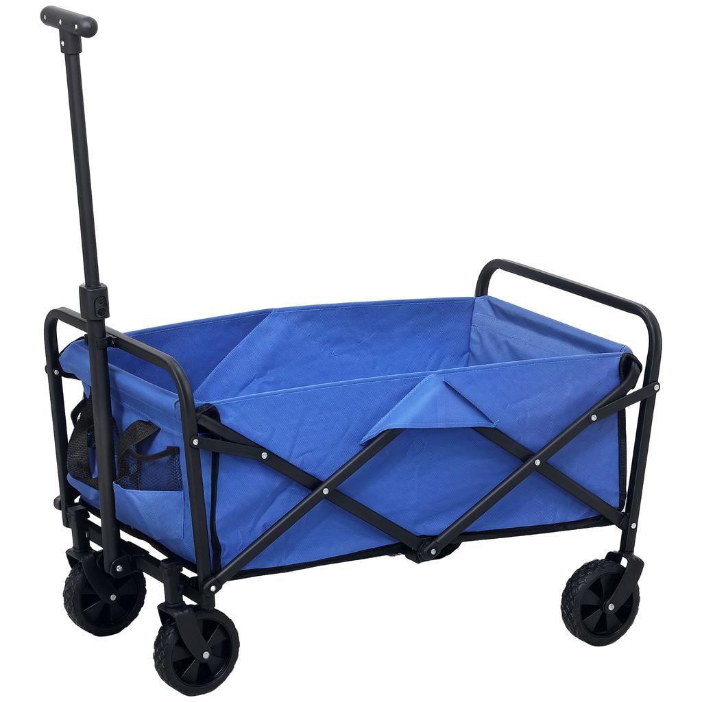 Folding Garden Cart with Wheels Adjustable Telescopic Handle 100 kg Load for Camping Shopping 64x42x27 cm Blue