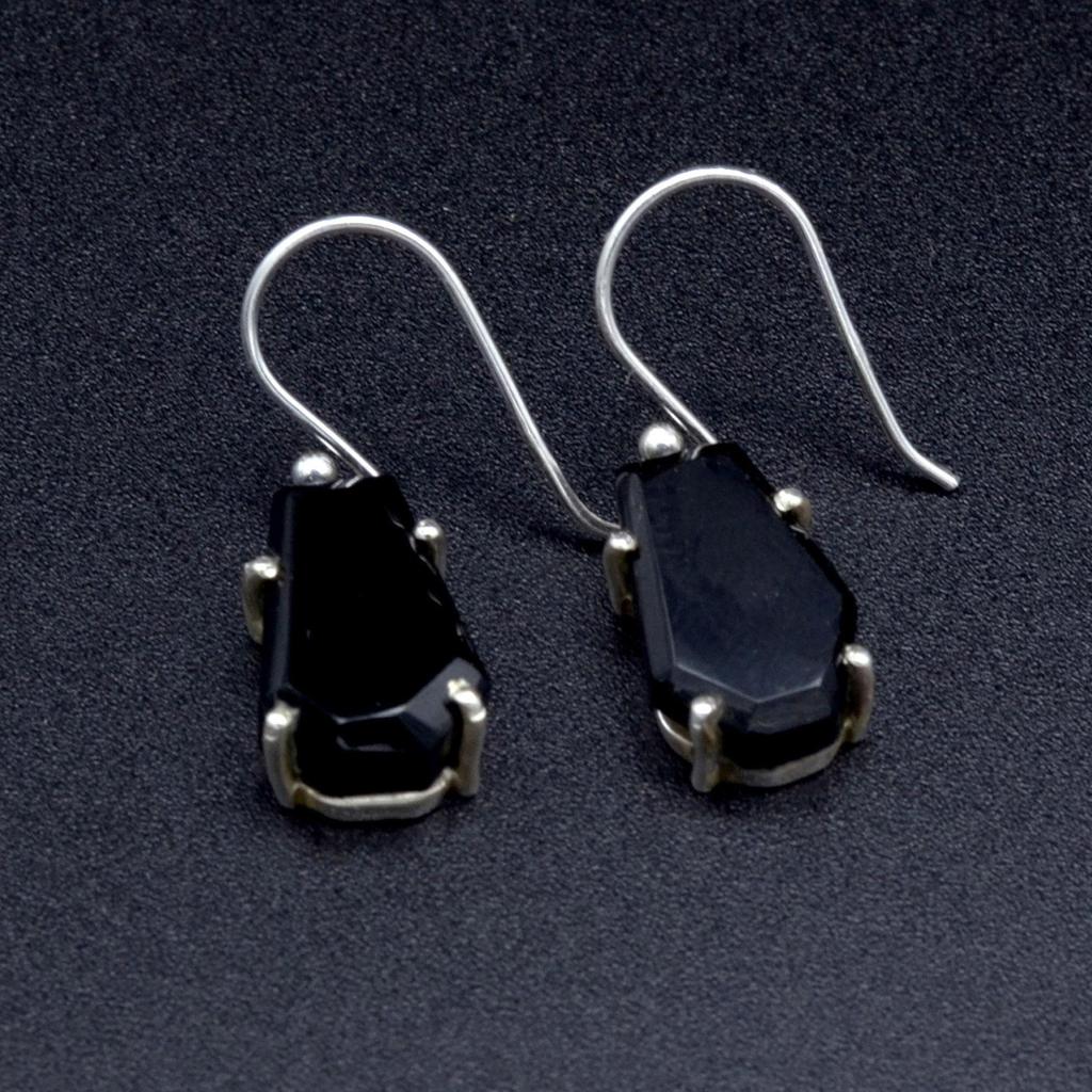 Черный оникс кристалл гроб женские серьги, драгоценные камни и стерлингового серебра 925 ручной работы уникальные необычные украшения, подарок на день святого валентина для подруги