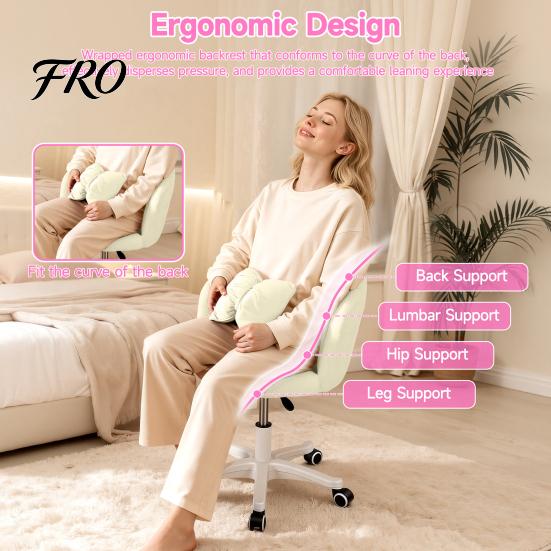 Dressing Stool Kids Desk Chair, 360-Degree Swivel Makeup Adjustable Height Computer Chair with Vanity Bow Pillow, Children for Boys Girls in