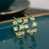 Personalized White-Green Zircon C-Ring Earrings, Fashionable Temperament Earrings, Unique Earrings