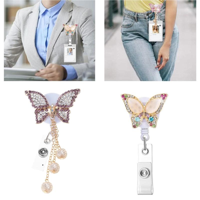 Adjustable 60cm Butterfly Bees Rhinestones Id cards Holder Secure Clip for Workplaces Professional Office Accessories