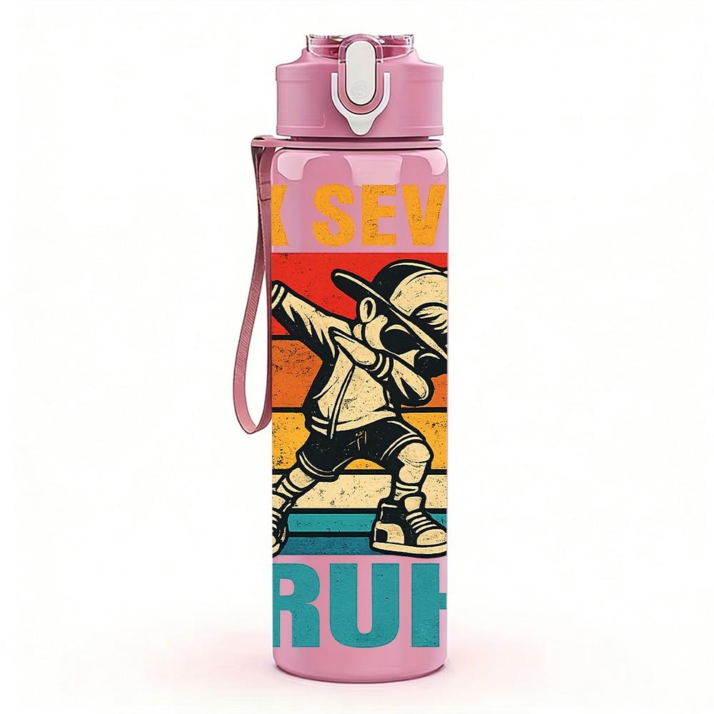 1PC Six Seven Bruh Slogan Retro Print 750ml Color Plastic Sports Water Bottle Leakproof Flip Straw Lid Suitable for Sports Office Home Use