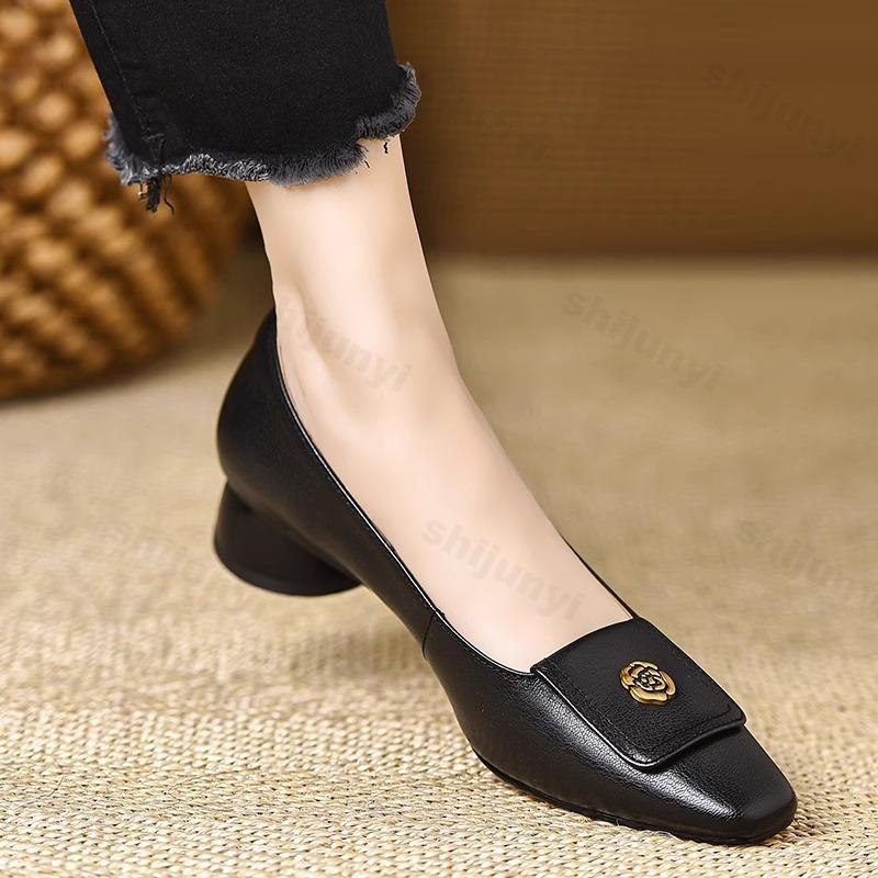 Women Pumps New 2025 Fashion Pointed Shallow Low Heel Single Shoes for Women Simple Casual PU Leather Shoes Commuter Party Shoes