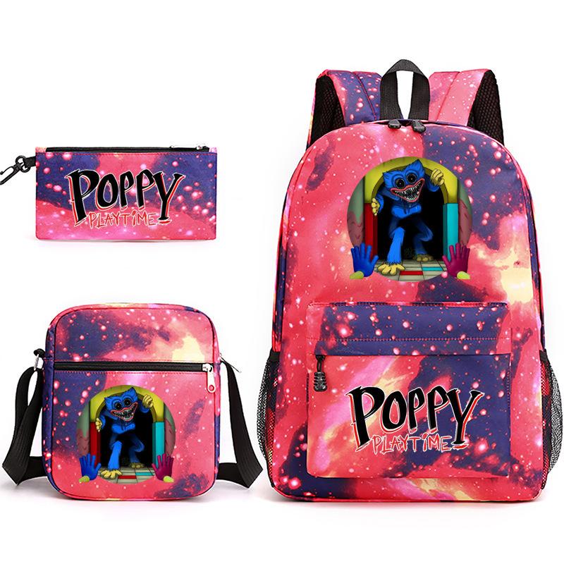 Poppyplaytime Sausage Monster Print School Bag Three-Piece Pencil Case Shoulder Bag Backpack