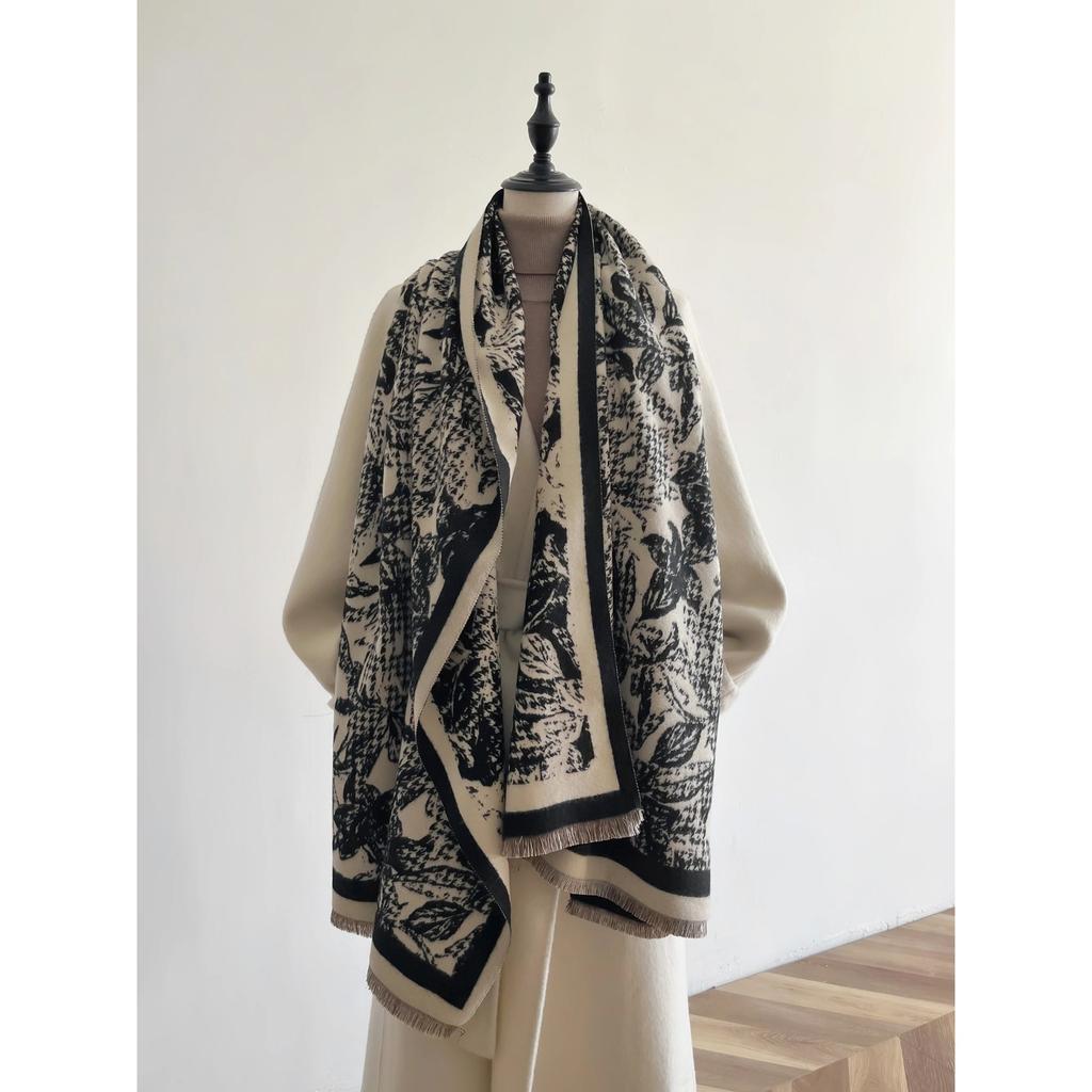 Women Houndstooth Pashmina Scarves Fringe Wrap Winter Warm Fashion Brands Designer Cashmere Two-Sided Scarf Blanket Soft Shawls