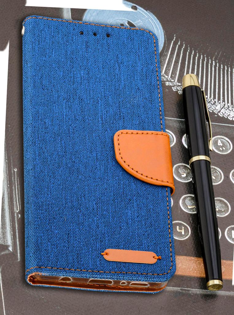 Etui Typu Portfel Do Xiaomi Redmi Note 15 Pro+ Plus 5G - Niebieski Pokrowiec Canvas + Szkło