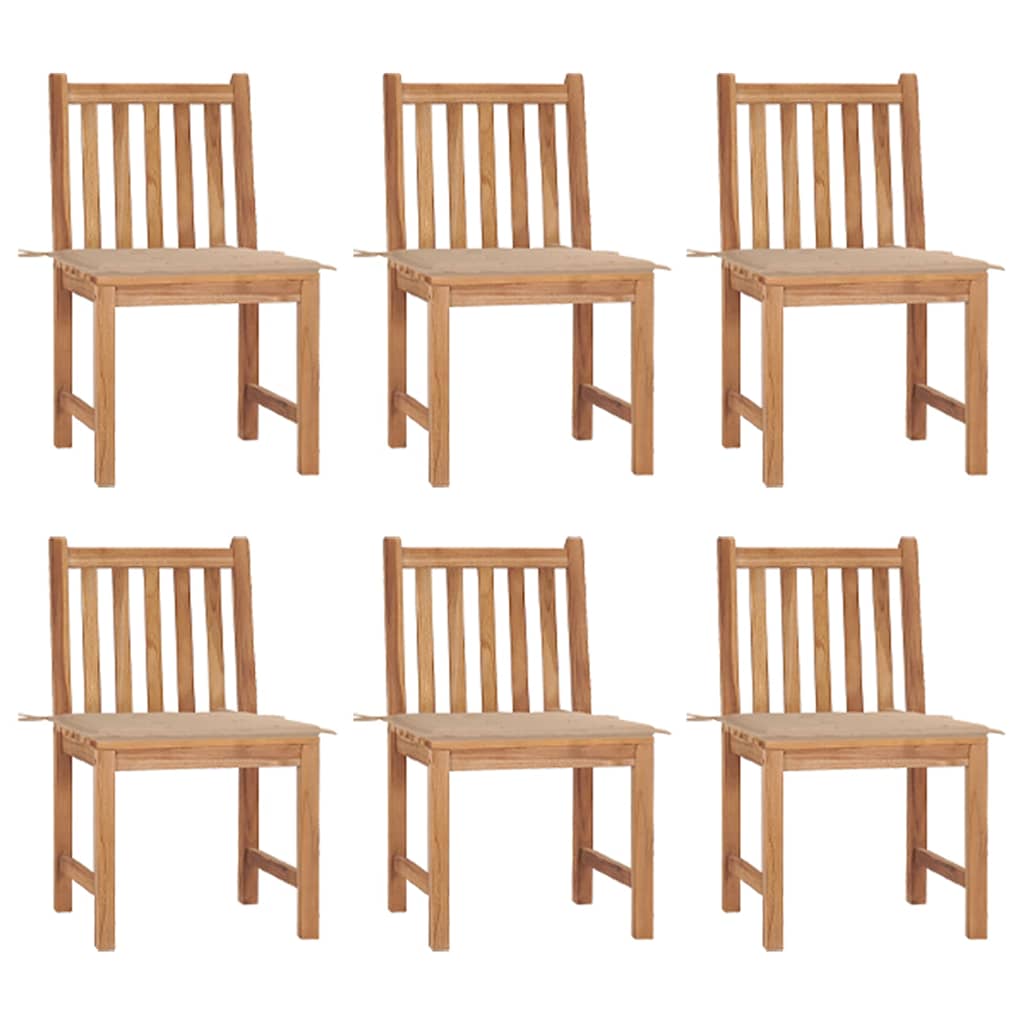 Garden Chairs 6 pcs with Cushions Solid Teak Wood