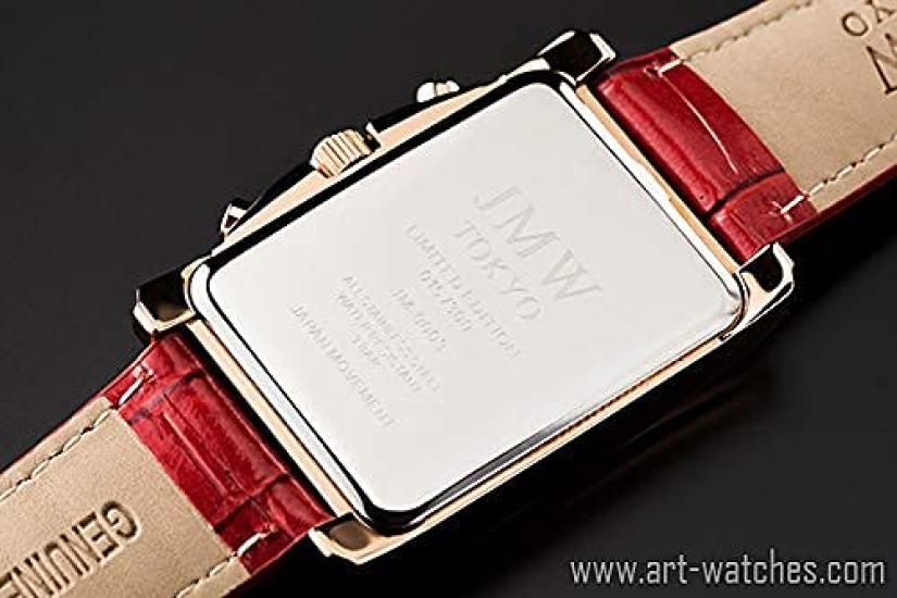 JMW TOKYO Квадратные Красные Розы Прямоугольные Лимитированные Кварцевые Seiko Кожа Натуральная Простые Идеальные для Дня Популярный Подарок до 300 штук Мужские Часы, & Золото,