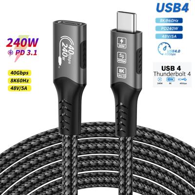 Кабель-удлинитель USB C 8K, кабель для быстрой зарядки, удлинитель, штекер-гнездо, Type-C, видео UHD 40 Гбит/с, 240 Вт PD3.1 с Thunderbolt 4/3