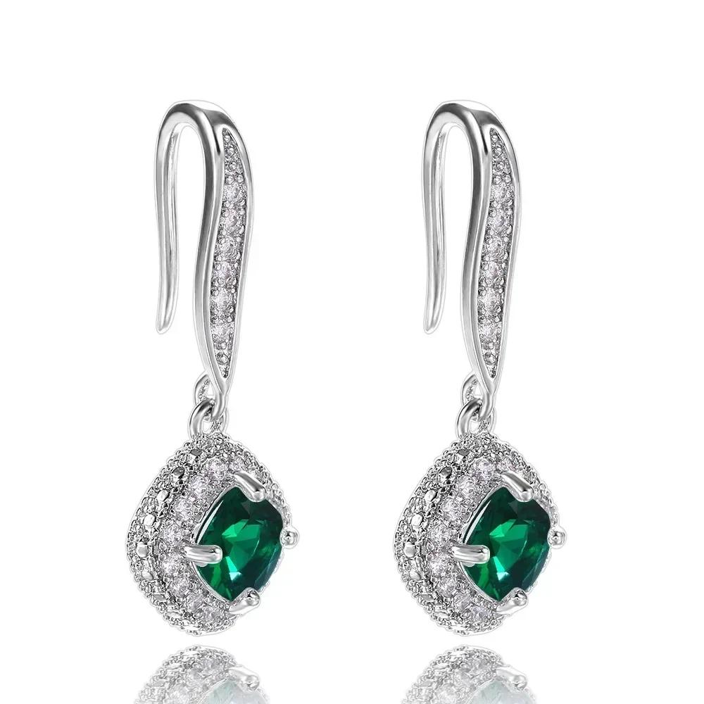 Fashionable Banquet Elegant Emerald Cubic Zirconia Earrings, High-end Inlaid Wedding Style Swaying Zircon Accessories