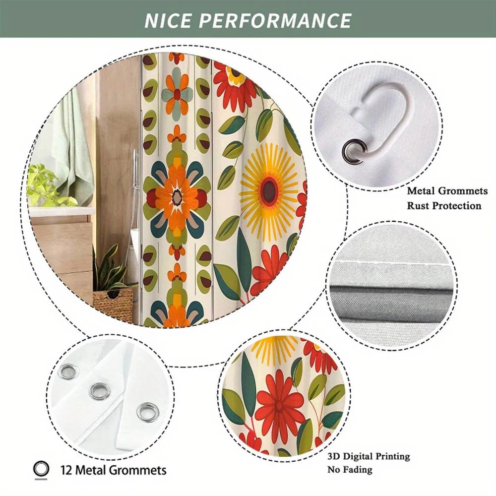 Яркая Ретро Цветочная Занавеска для Ванной - Высококачественный Водонепроницаемый и Защищенный от Плесени Декор для Ванной Комнаты с Живым Художественным Оформлением в Домашнем Стиле