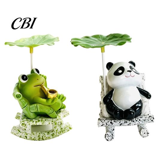 Lazy Frog Decor Rocking Panda Figurine, Cute Resin Bobble Chair with Lotus Leaf Design, Shade Stress Relief Desk Ornament for Car Shelf Office,