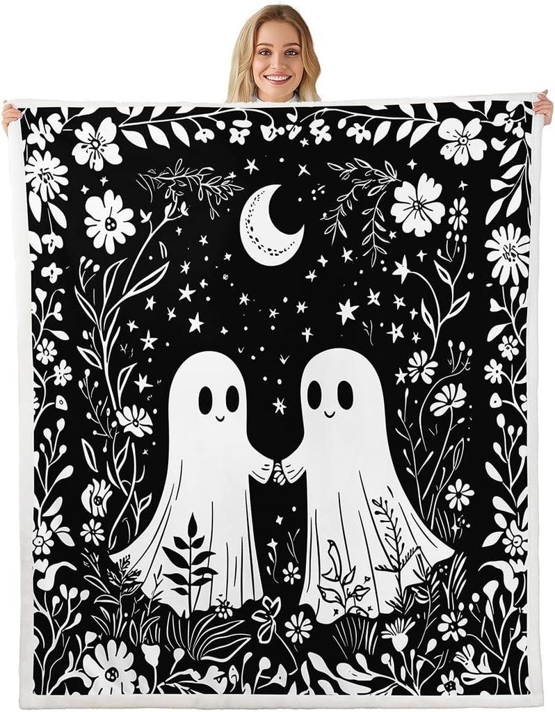 GUOYU Blanket Gothic Skull Fleece Blanket Baby Happy Halloween Sherpa Blanket Ghost Skull Goth Fuzzy Plush Throw for Adults Men WomenHorror