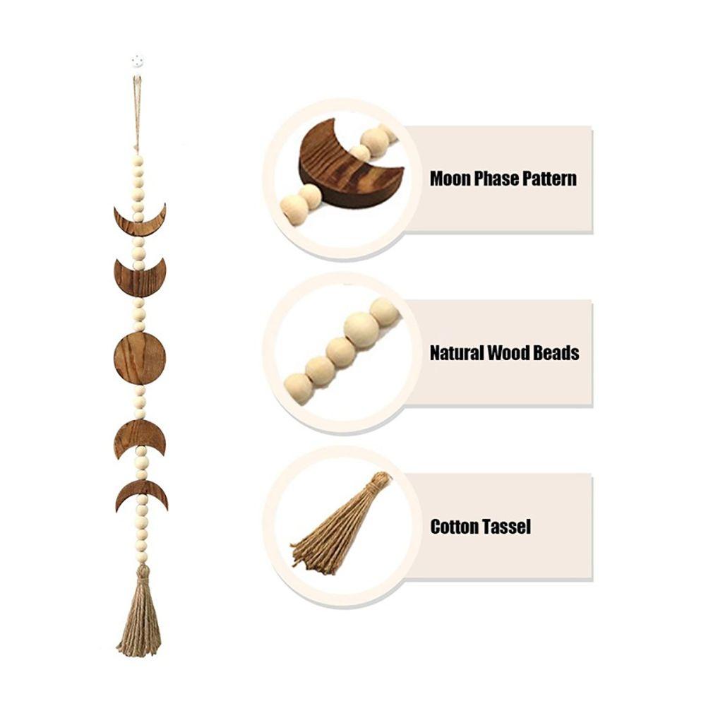 Home Decoration Tassel Celestial Ornament Wall Hanging Wood Moon Phase Garland Wood Bead