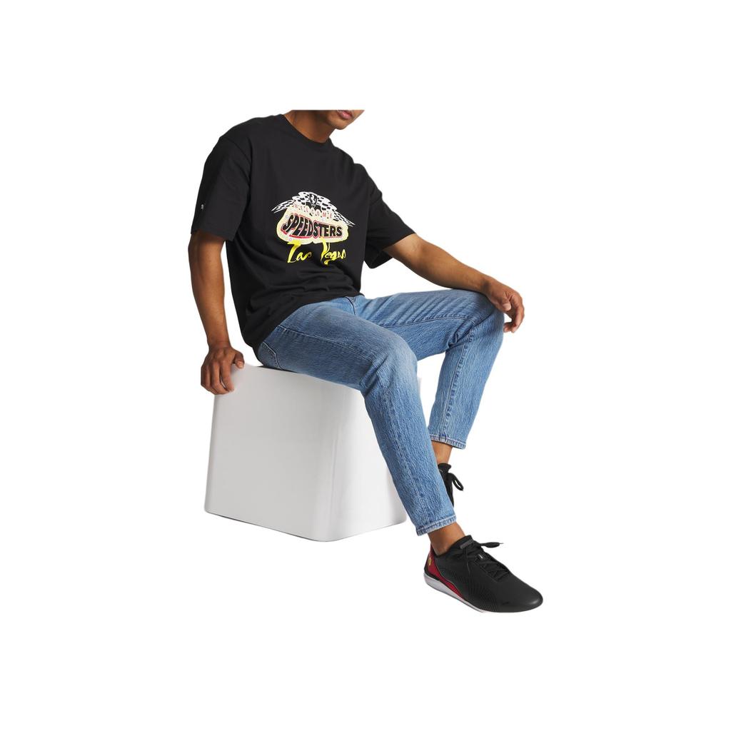 Puma X Ferrari Race Garage Crew Лас-Вегас Принт с надписью Футболка с коротким рукавом и круглым вырезом Мужские топы Черный 623655-01