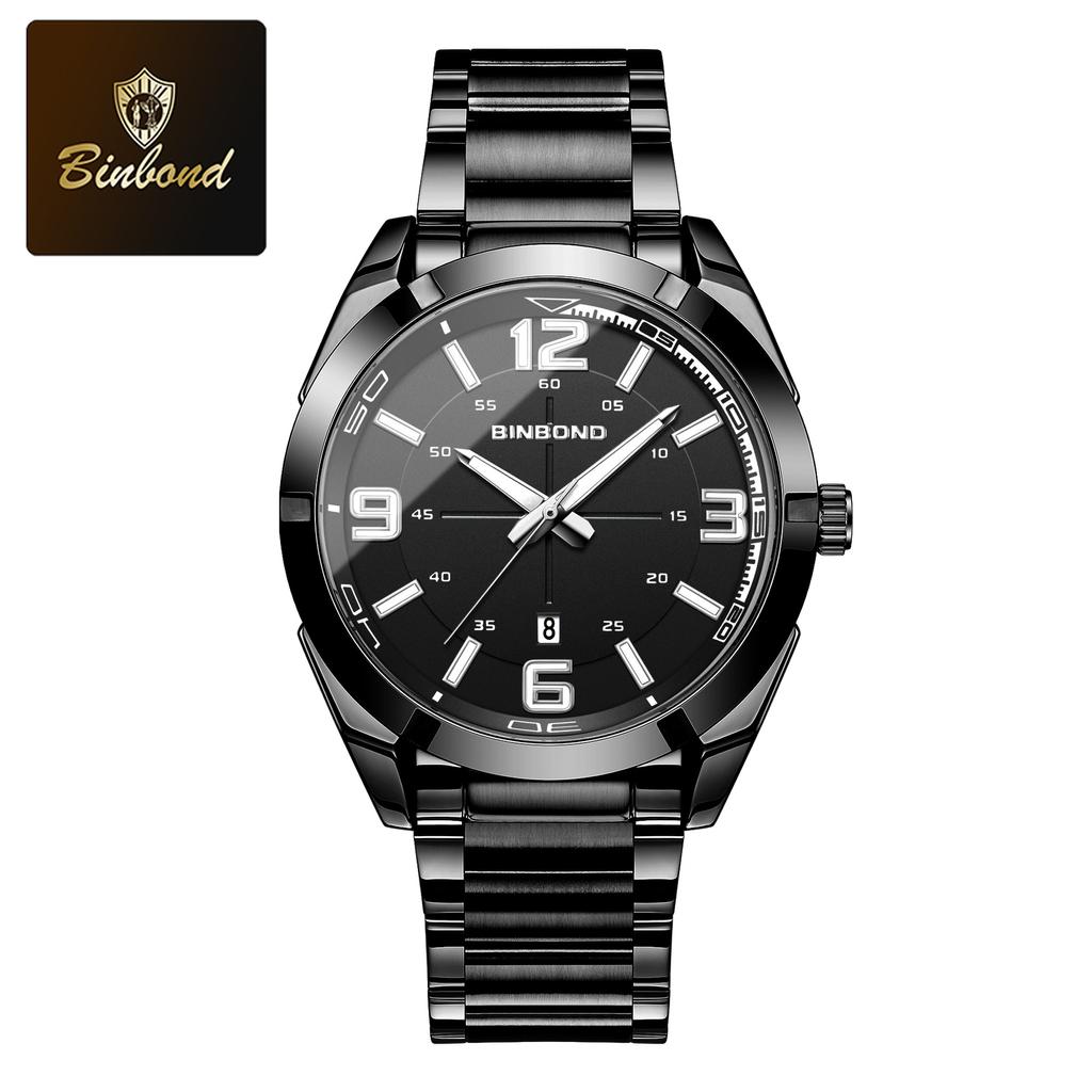 BINBOND Мужские часы Большие цифровые модные деловые водонепроницаемые календарные ночные светильники из нержавеющей стали кварцевые мужские часы мужской подарок