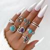 Vintage Geometric Stone Opal Rings Set For Woman Bohemian Antique Silver Color Knuckle Shield Rings Fashion Party Jewelry