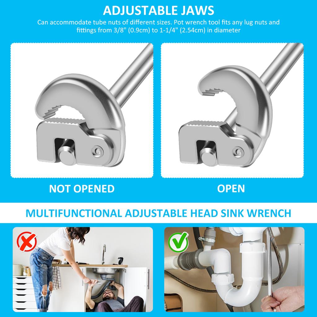 Multifunctional Basin Wrench, Adjustable Sink Faucet Wrench for Plumbing, Water Pipe, Under Sink Repair Tool
