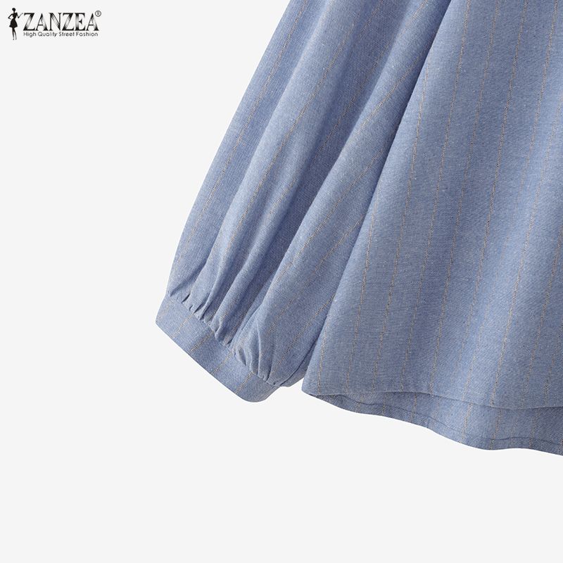 ZANZEA Женская блузка с V-образным вырезом, свободного кроя, с длинным рукавом